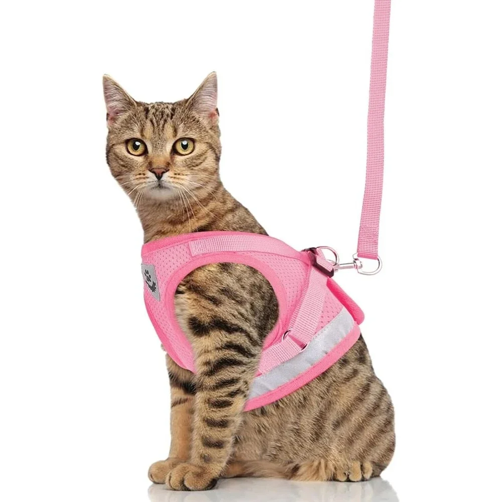 Cat Harnesses and Puppy Harness with Leashes Set, Size XXS on Pink.